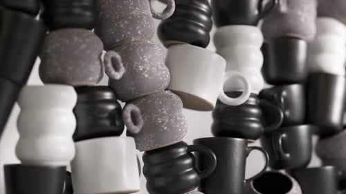 Closeup of Monochrome Speckled Coffee Cups 3D Render