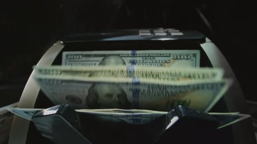 Money Counting Machine Bank Machine Close Up 100 American Dollar Bills Business Finance Cash