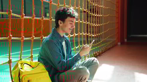 Happy Smiling Caucasian Teen Boy Student Guy Teenager Man Male Son Pupil in University School