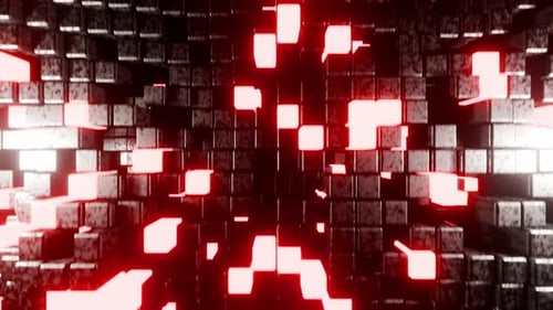 Stone Grey Moved Cubic Wall With Neon Red Cubes Vj Loop Background