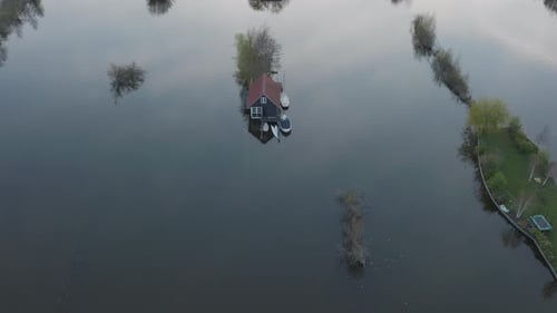 Vue aérienne de De Braamakkers, Loosdrechtse Plassen, Pays-Bas.