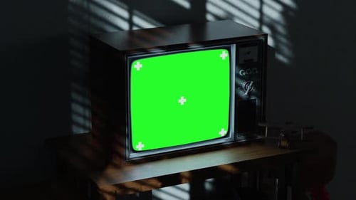 Retro TV Green Screen Mockup with Tracking Markers and Shadows