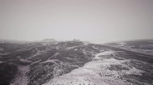 Dramatic Winter Dark Desert Steppe on a Highland Mountain Plateau