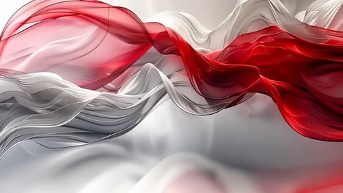 Fluid, flowing fabrics in red and gray