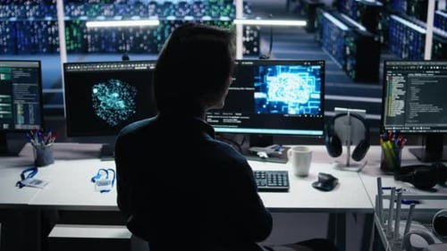 Data Center System Administrator Working on Artificial Intelligence Neural Network