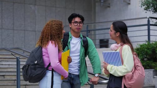 Students Chatting on Campus Steps