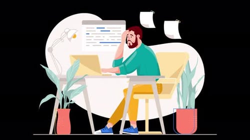 Stressed Man Working On Laptop Desk Animation