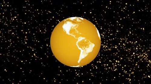 Golden Earth Globe Rotation in Digital Space Background