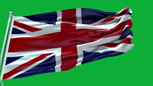 Realistic Union Jack Flag Waving on Green Screen