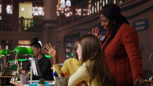 Elementary School Pupils and Tutor Attend a Live Online Course Lesson