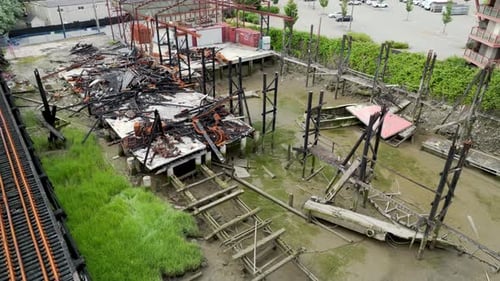 Aftermath Of A Fire On The Burned Building Next To the Railroad Bridge In Bridgeport, Richmond,
