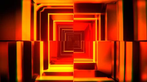 Red And Orange Shape Shifting Cuber Tunnel Background Vj Loop I 4K