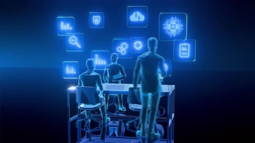 Futuristic Business Meeting with Digital Interfaces