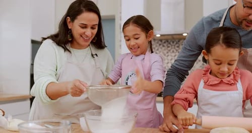 Family Baking Together in a Bright Home Kitchen