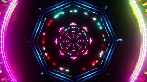 La puerta de entrada tecnológica abstracta al ciberespacio brilla con destellos morados y azules vj loop 3D