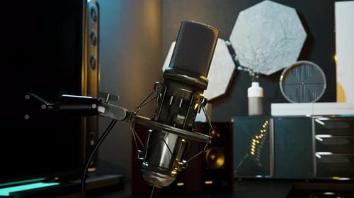 Realistic 3D Microphone in a Modern Recording Studio with Dynamic Lighting