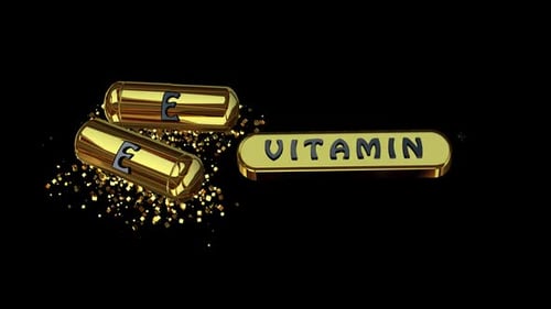 Animation with Golden Pills of Vitamin E, Alpha Channel, 3D Render