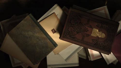 View of a Stack of Antique Books From Above