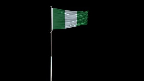 Nigeria Flag Waving Animation on Pole with Alpha