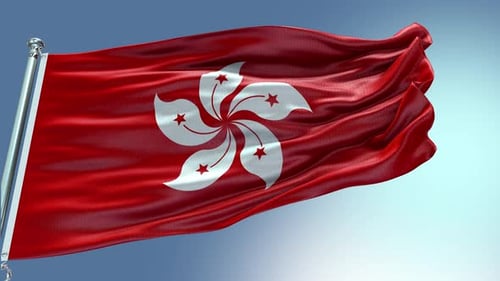 Realistic Hong Kong Flag Waving Animation on Blue Sky