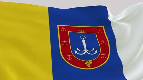 Realistic Waving Flag with Nautical and Agricultural Emblem