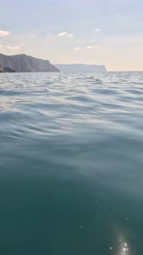 Sea Water Surface Low Angle View From Kayak Camera Flies Over Clear Sea Water Nobody Holiday