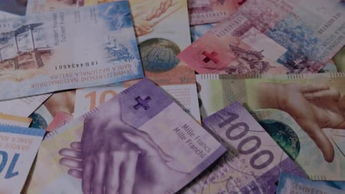 Swiss Francs Currency Colorful Banknotes Close Up