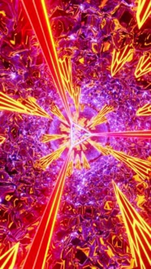 Abstract tunnel with an orange triangle in the center. Looped animation