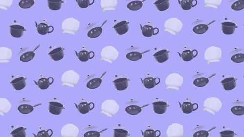 Animated 3D Kitchenware Pattern Loop Background