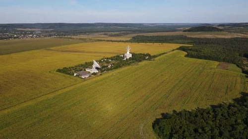 Aerial Panoramic View on the Space Communication Station with Large Size Antenna Drone is Flying