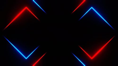 Red And Blue Rotating Neon Squares Background Vj Loop In 4K