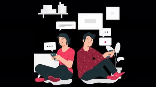 couple chatting on the cell phone, checking the cell phone with alpha channel