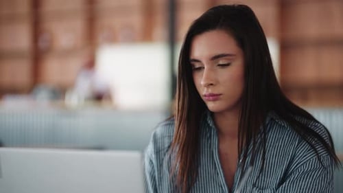 Female Student Working With Laptop In Cafe Online Education In University Worldwide Portrait