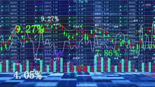 Animated Financial Data Grid with Digital Stock Market Charts