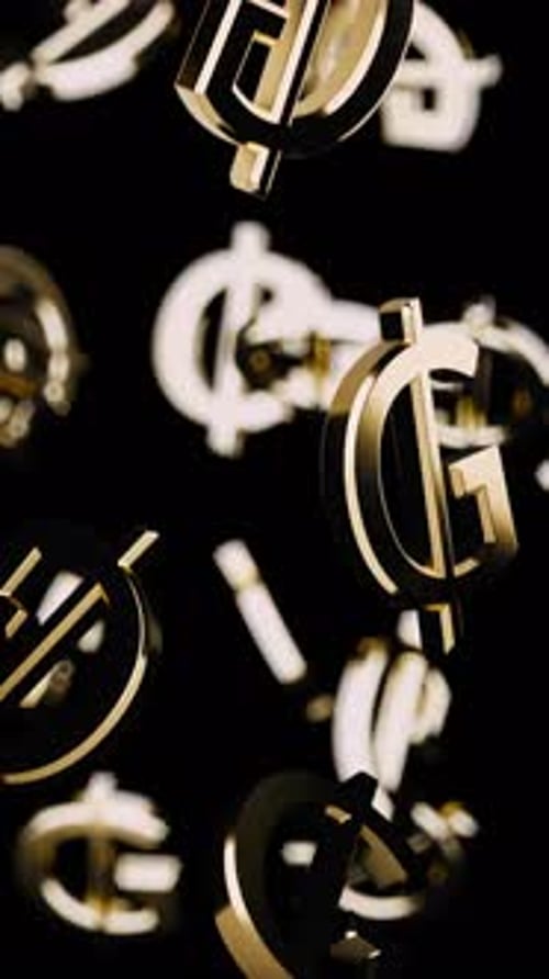 Vertical Endlessly Falling Gold Guarani Symbol on a Black Background