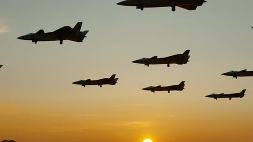 Fighter Jets Fly Over The Sea