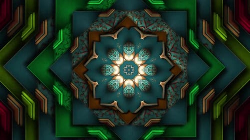Farbwechselnder Mandala-Animationshintergrund. VJ Loop abstrakte Partytasche, wunderschön