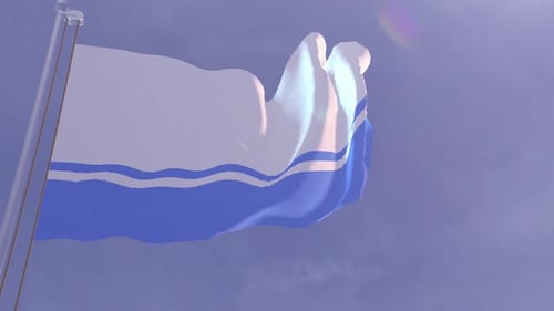 Realistic Altai Republic Flag Waving on Flagpole with Sunny Sky