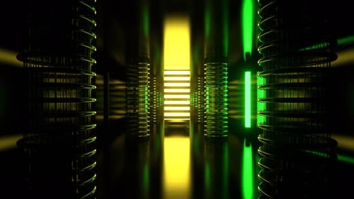 Green And Yellow Alien Strobe Corridor With Vertical Portal Background Vj Loop I 4K