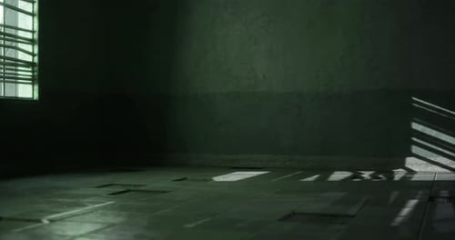 Light and Shadows Cast Across an Empty Room with a Window at Dusk