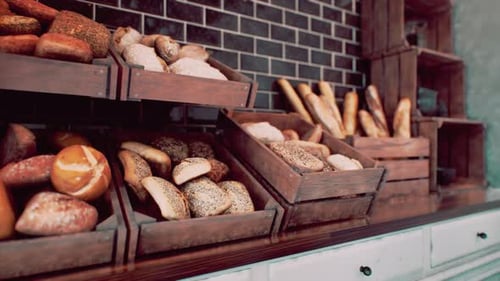 Fresh Bread on Shelves in Bakery