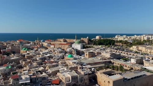 Aerial video over the old city of Acre in northern Israel