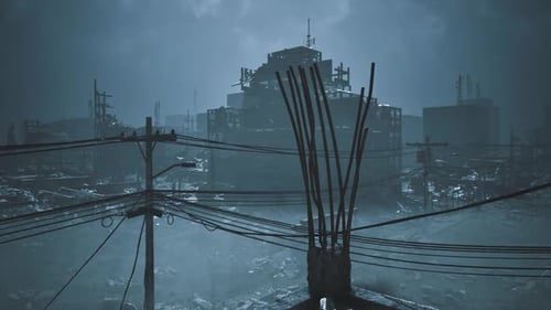 Post-Apocalyptic Cityscape Destroyed Buildings Animation