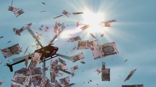 Uzbekistan Sum UZS 50000 banknotes helicopter money dropping