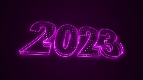 Neon Pink 2023 Year Icon 3D Outline Loop Background