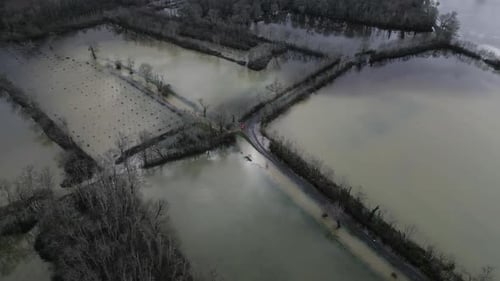 Aerial view of flooded fields, France.