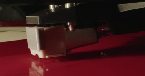 Red Vinyl Record Player Close Up