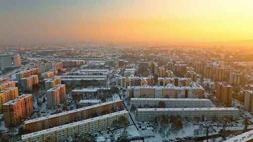 Aerial View of Residential District at Sunset