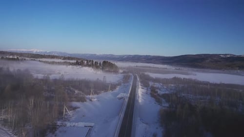 Winter Landscape with Road Drone View