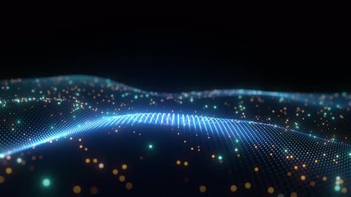 Fondo de onda de tecnología futurista con puntos y partículas brillantes